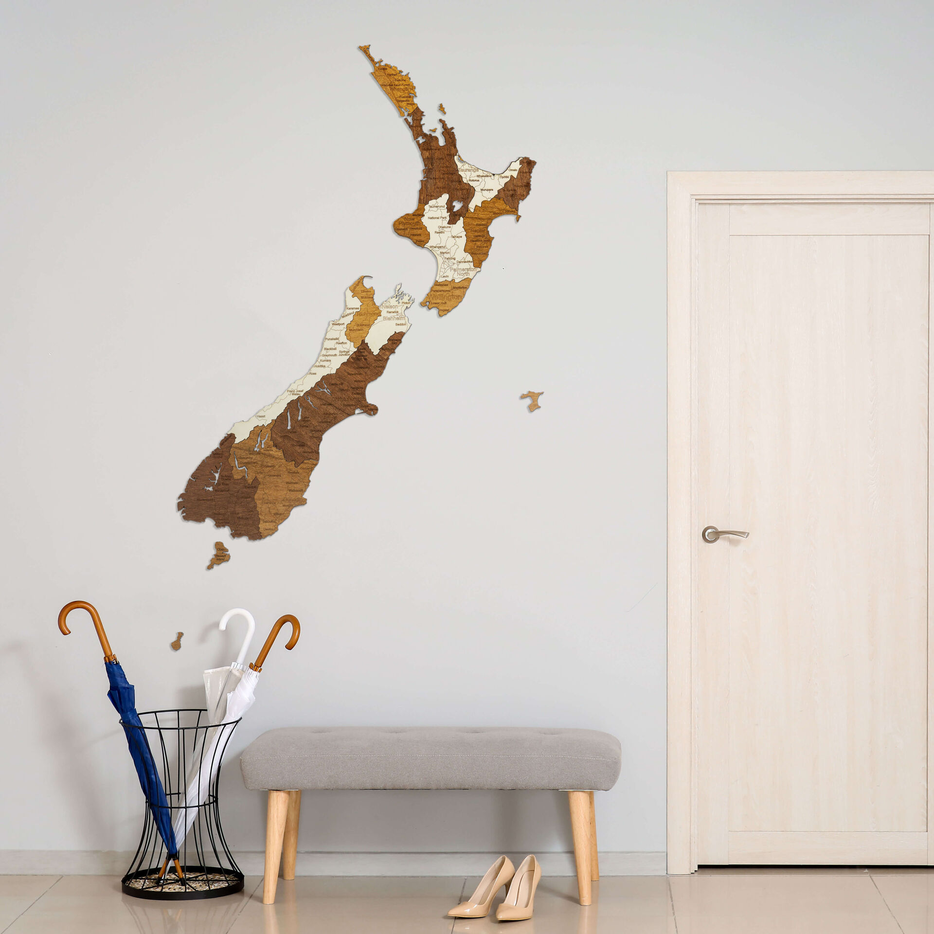 Wooden Map of New Zealand